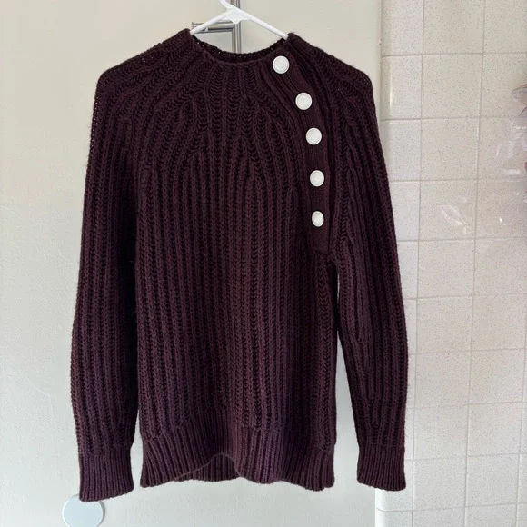 Zadig & Voltaire White Buttons Ribbed Sweater Coleen Maroon XS Fits like Medium - Picture 6 of 11